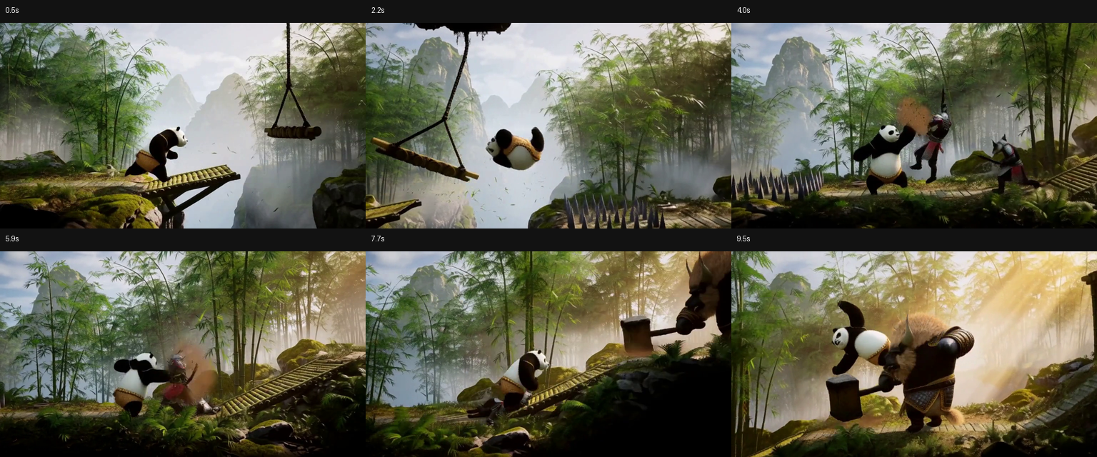 Six-frame timeline of the final 20-step video